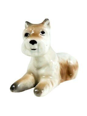 Vintage Japan Porcelain Schnauzer Figurine - 2" x 3.5" Hand‑Painted Dog